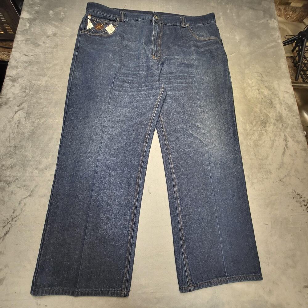 Red Ape Jeans‎ Mens 46x30 Blue Denim Argyle Back Pockets Embroidered 100% Cotton